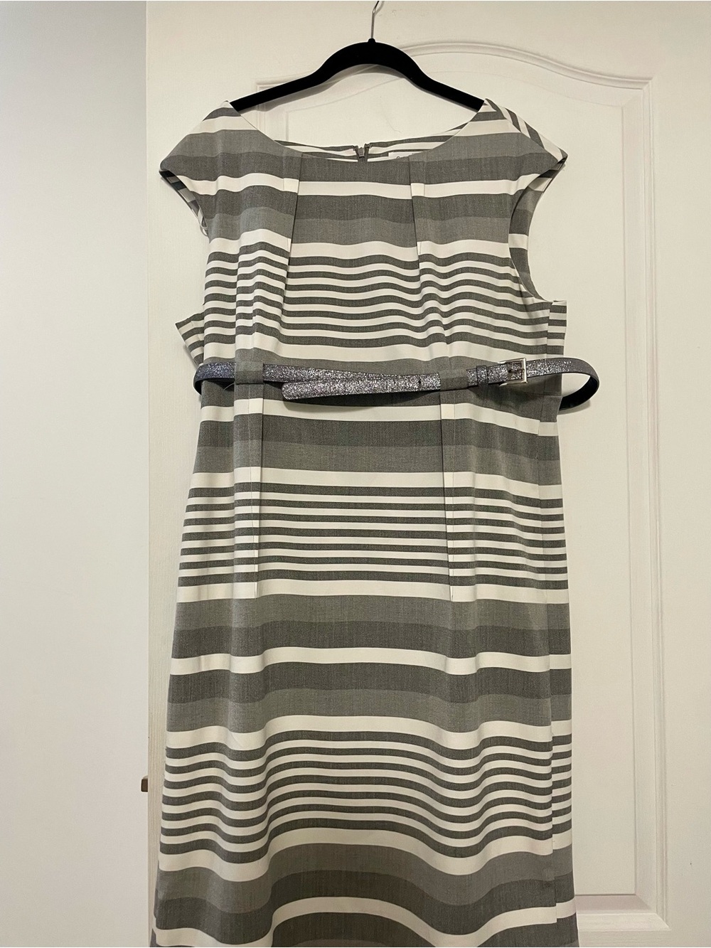 Calvin Klein Gray and White Striped Dress Size 14